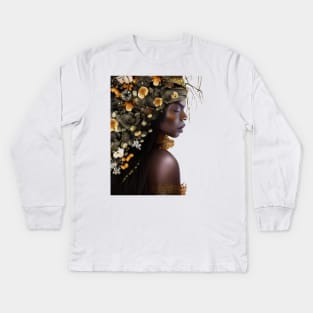 Black Woman in Flower Headdress Kids Long Sleeve T-Shirt